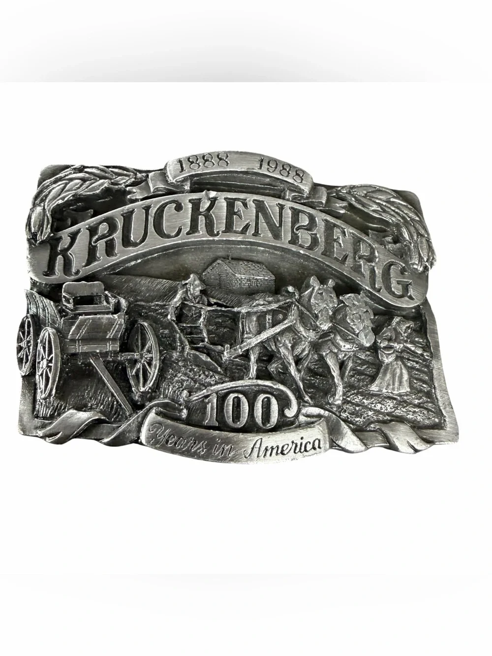 VINTAGE 1988 KRUCKENBERG 100 YEARS IN AMERICA LIMITED EDITION PEWTER BELT BUCKLE